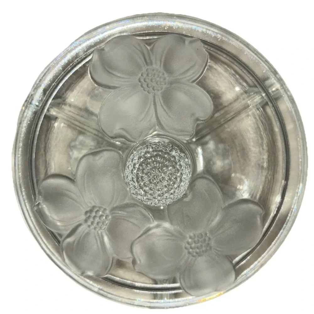 Vintage Clear Glass Divided Candy Dresser Dish Box with Lid‎ Frosted Dogwood
